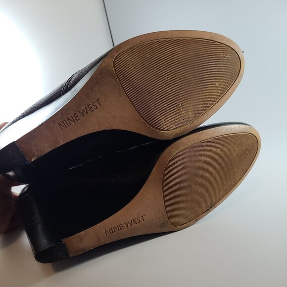 NINE WEST Herbert LEATHER WEDGE Heel BOOTS Buckled BOOTIES Black 9M - Picture 6 of 11